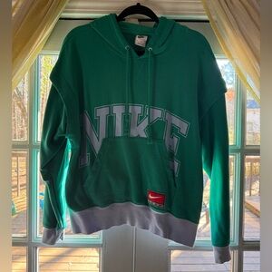 Nike - Woman’s Green And Blue Hoodie - Iconic “Nike” Logo - Retro Style